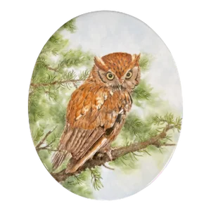 Large Hand Painted Great Horned Owl Oval Porcelain Plaque by Jeanette Davis