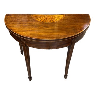 English George III Demilune Fold-Over Table With Fan Inlay, Circa 1780 For Sale