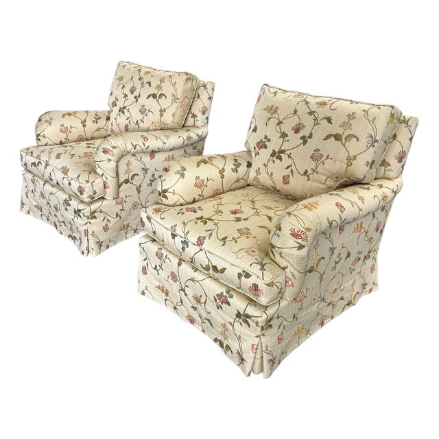 Scalamadre "Millefiori" Floral Upholstered Rolled Arm Club Chairs - A Pair For Sale