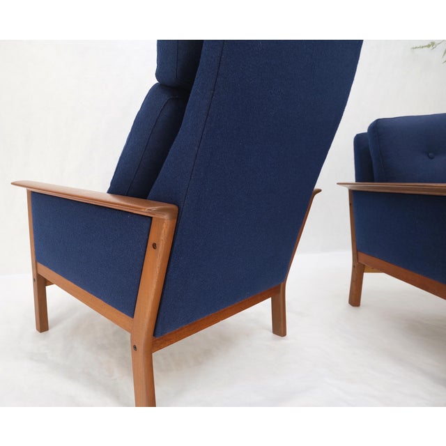 Danish Mid-Century Modern Teak Frames New Wool Upholstery Lounge Chairs Refinish For Sale - Image 13 of 15