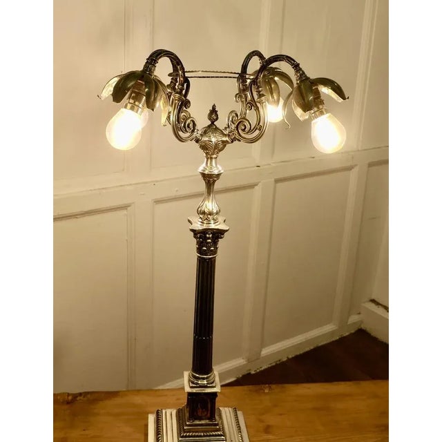 Tall Silver Plated Table Lamp, 1890s For Sale - Image 6 of 8