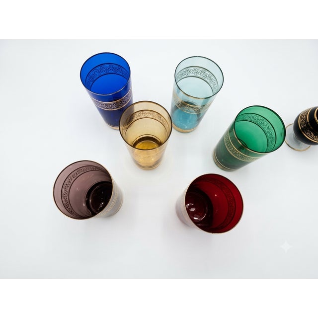 Mid-Century Modern Gilded Jewel-Toned Highball Glasses, 1960s, Set of 6, in Very Good conditions. Designed 1960 to 1969