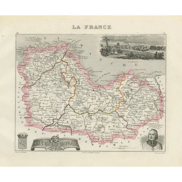 Map of Côtes-Du-Nord France with Saint-Brieuc and Brittany Coastline, 1850 For Sale - Image 9 of 10