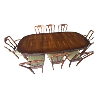 Mid 20th Century White Furniture Co. French Provincial Walnut Dining Set With 8 Chairs & Expandable Table For Sale
