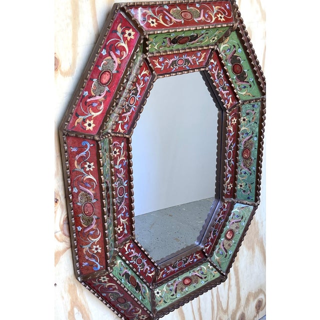 Red Spanish Colonial Style Giltwood and Verre Églomisé Mirror For Sale - Image 8 of 18