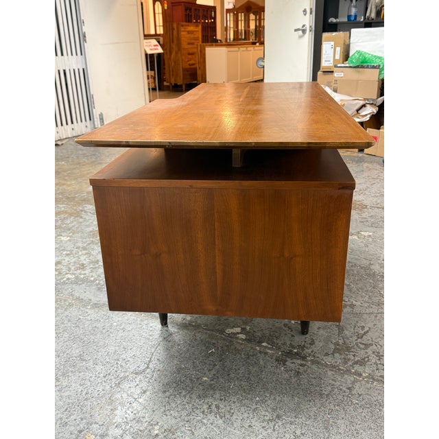 Hooker Furniture Mainline Collection Two-Tiered Walnut Desk, Vintage For Sale In San Francisco - Image 6 of 12