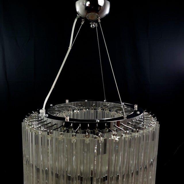 Metal Vintage Round Chandelier with Handmade Murano Glass and Crystal Quadrihedrons, Italy, 1971 For Sale - Image 7 of 18