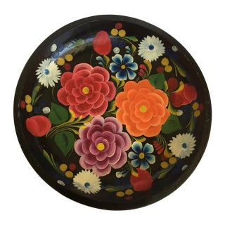 Vintage Mexican Folk Art Painted Wood Tray For Sale