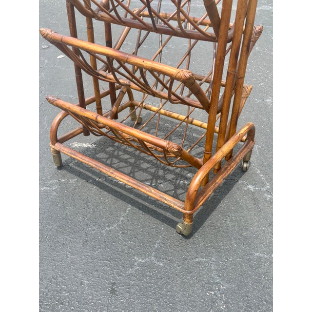 Hollywood Regency Vintage Hollywood Regency Rattan Magazine Rack - Italian Riviera Coastal Style For Sale - Image 3 of 7