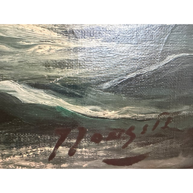 Textile Vintage Tall Ship Oil Painting on Canvas Signed Framed Clipper Marine Seascape For Sale - Image 7 of 13