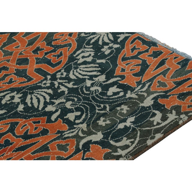 Vintage Hereke Runner Rug in Teal With Orange Arabesque Medallions | Rug & Kilim For Sale In New York - Image 6 of 7