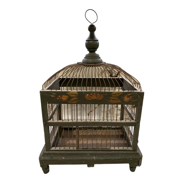 Italian Wire & Wood Handmade Birdcage For Sale