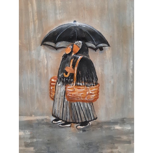 Mixed Media Painting Woman of Spain in the Rain For Sale In Fayetteville, AR - Image 6 of 7