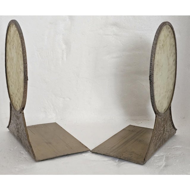Antique Chinese Carved Jade Bookends With Brass Floral Bases — Scholar Motif Pair For Sale - Image 9 of 14