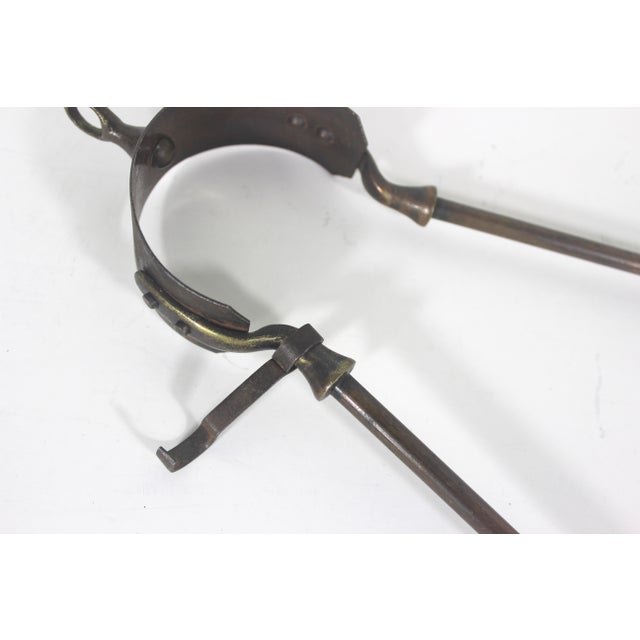 Antique Brass and Copper Tone Fire Tongs or Coal Tool For Sale - Image 12 of 12