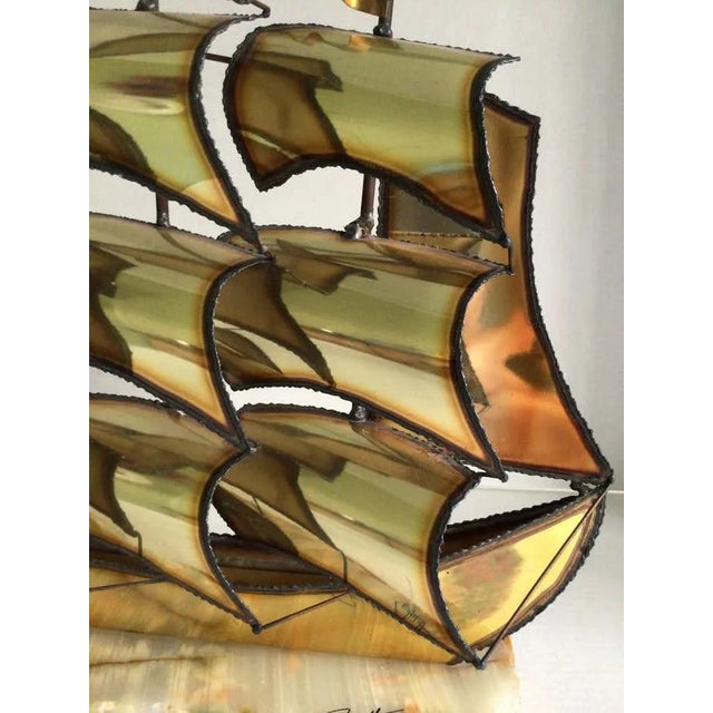 1960s Brass Ship Sculpture on Onyx Stone Base For Sale In New York - Image 6 of 8