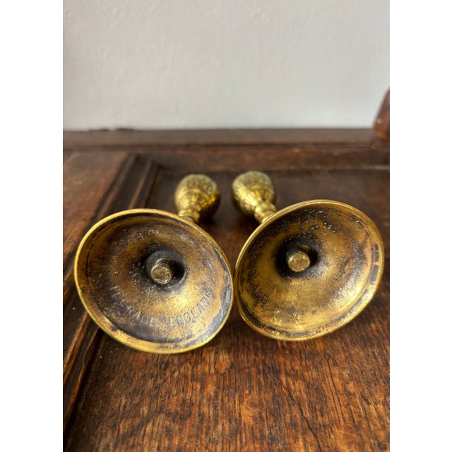 Metal Vintage English Peerage Brass Candlesticks For Sale - Image 7 of 7