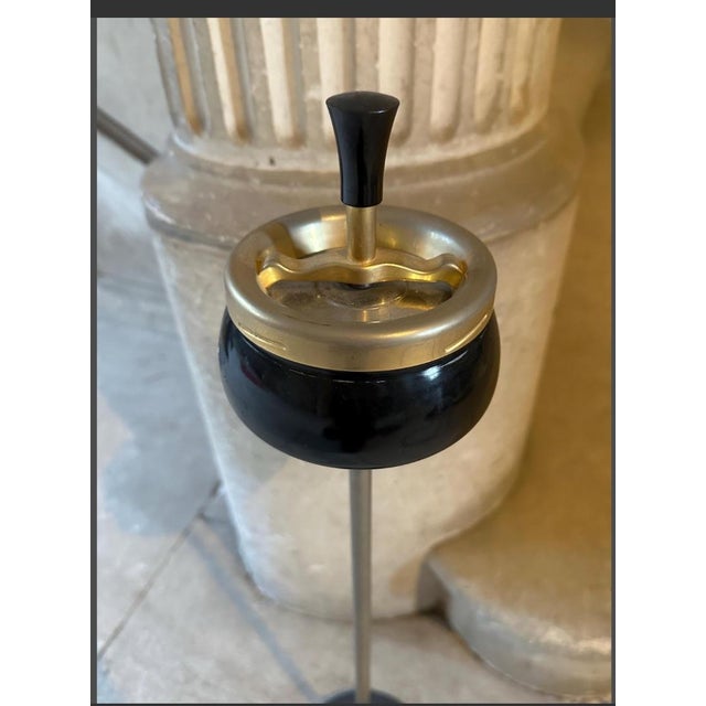 Black Vintage French Mid-Century Modern Standing Ashtray, Black & Brass, 1950s For Sale - Image 8 of 8