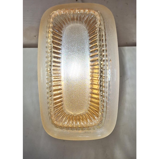 Metal Vintage Wall Lamp with Metal Mounting and Lightly Tinted Relief Glass Shade, 1960s For Sale - Image 7 of 8