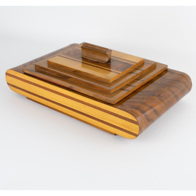 Wood Art Deco Wood Marquetry Geometric Skyscraper Box, circa 1930 For Sale - Image 7 of 12