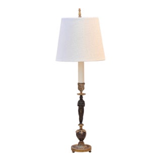 Early 19th Century French Empire Bronze and Marble Candlestick Lamp For Sale