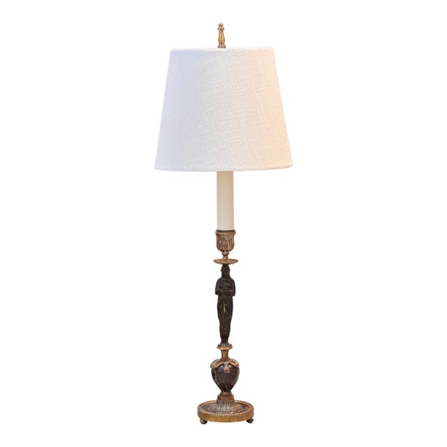 Early 19th Century French Empire Bronze and Marble Candlestick Lamp For Sale