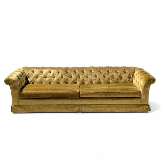 Vintage Hollywood Regency Gold Velvet Tufted Sofa, Mid-Century For Sale - Image 15 of 16