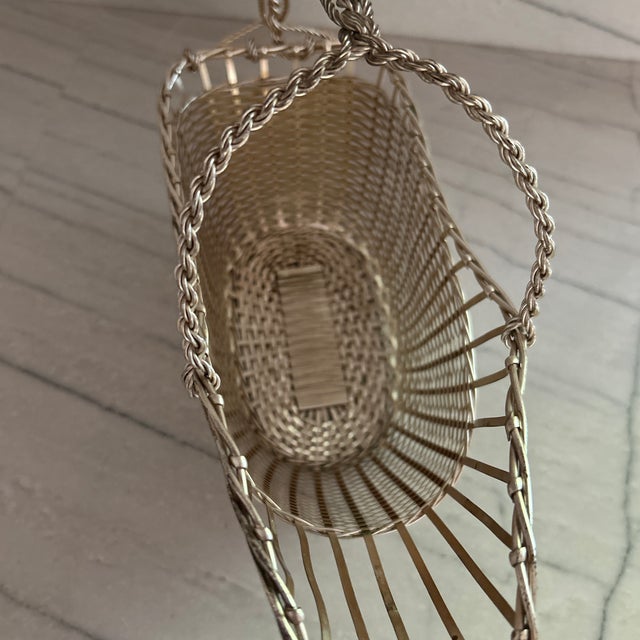 Mid 20th Century Vintage French Silver Plated Basket Wine Holder For Sale - Image 5 of 8