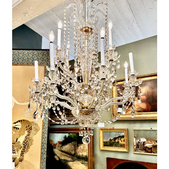 Large 12-Light Bohemian Cut Crystal Chandelier For Sale - Image 4 of 7