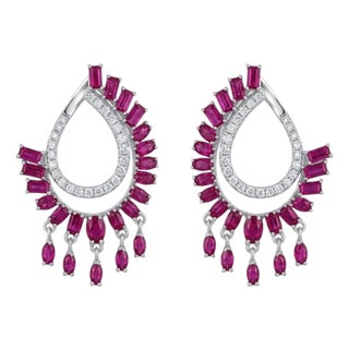 Natural 18k Gold Diamond 0.82ct Ruby Stud Earrings, New For Sale