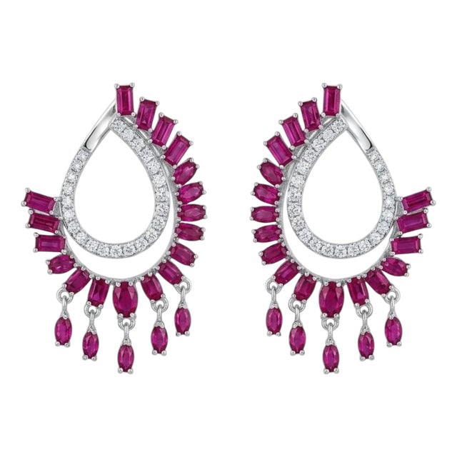 Natural 18k Gold Diamond 0.82ct Ruby Stud Earrings, New For Sale