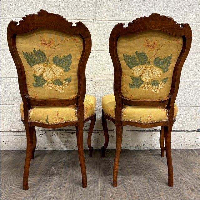 Antique French Louis XV Style Floral Tapestry Upholstered Walnut Side Chairs For Sale In Kansas City - Image 6 of 11