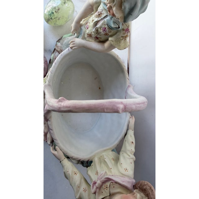 Purple 1950s Mid-Century Arnart "Harvest Time" Figural Porcelain Basket Planter Centerpiece by J. Morie For Sale - Image 8 of 17