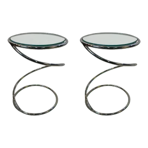 1970s Pace Modernist Chrome Spiral Tables - A Pair