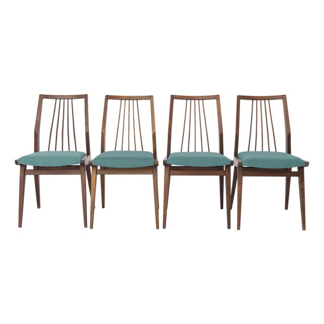 Mid-Century Beechwood Dining Chairs with Turquoise Upholstery from Casala, Germany, 1960s, Set of 4 For Sale