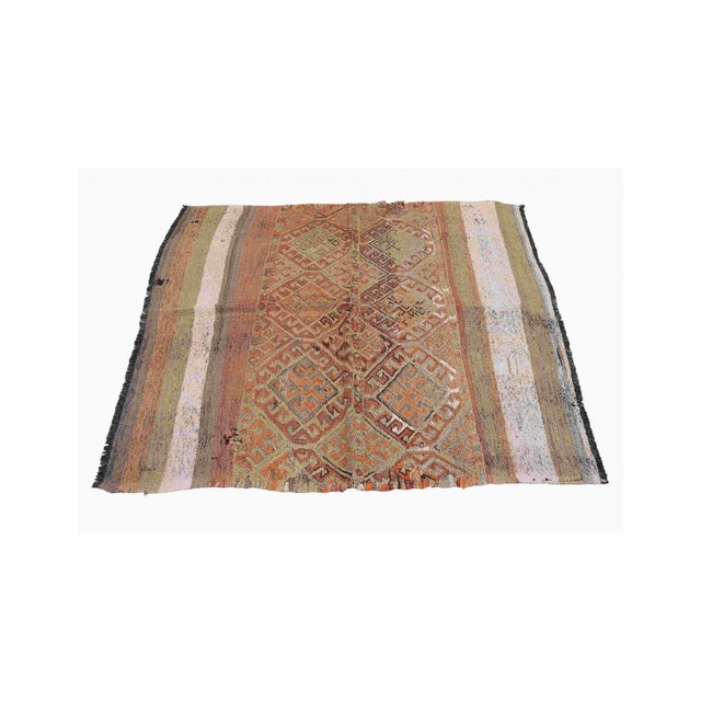 Embroidered Vintage Kilim Rug - 4`5″ X 5`1″ For Sale - Image 4 of 6