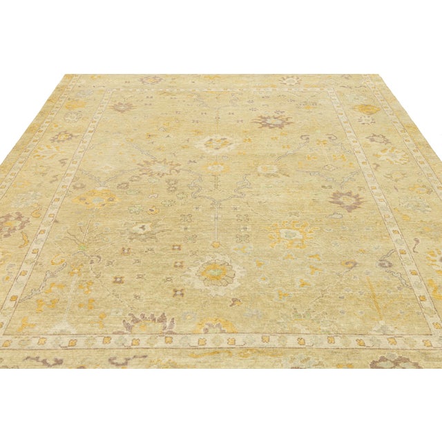 Textile 8 X 10 Handmade Contemporary Floral Oushak Style Wool Rug in Tan For Sale - Image 7 of 10