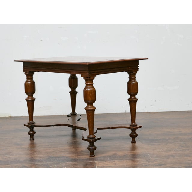 Italian Walnut Table with Star Inlay and Turned Legs, 19th Century For Sale - Image 11 of 12