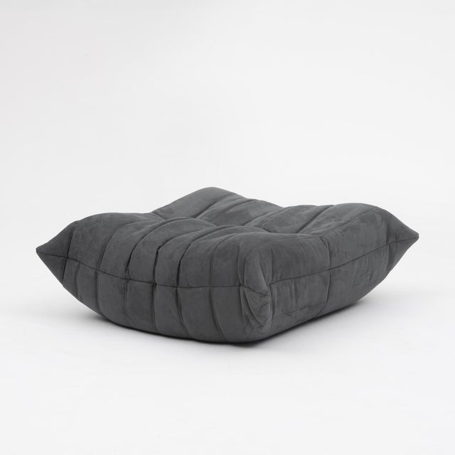 Textile Authentic Restored Togo Fireside Chair and Ottoman in Shadow Grey Microfibre - Vintage Ligne Roset For Sale - Image 7 of 16