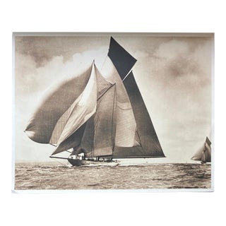Circa 1930s Sepia Tone Maritime Schooner Sailing Ship Regatta Photograph For Sale