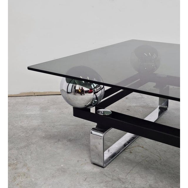 Vintage French Table in Chrome Plated Steel and Tinted Glass, 1970s For Sale - Image 9 of 13