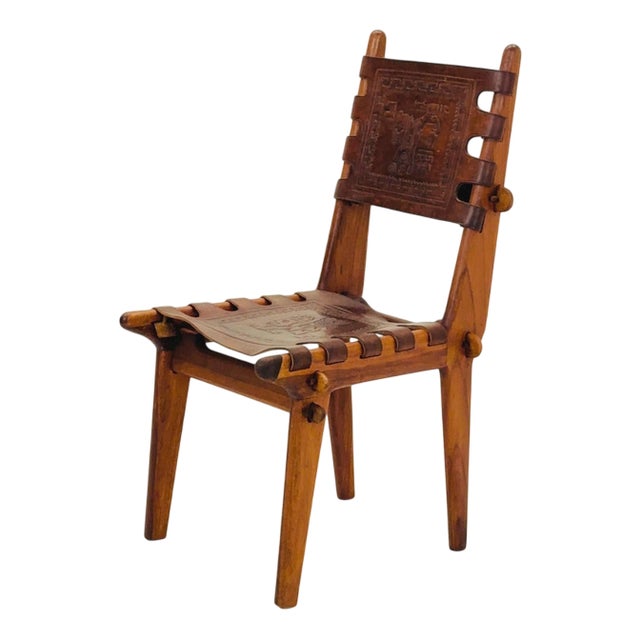 Ecuadorian Dining Chair with Stamped Leather by Angel Pazmino, 1960s For Sale