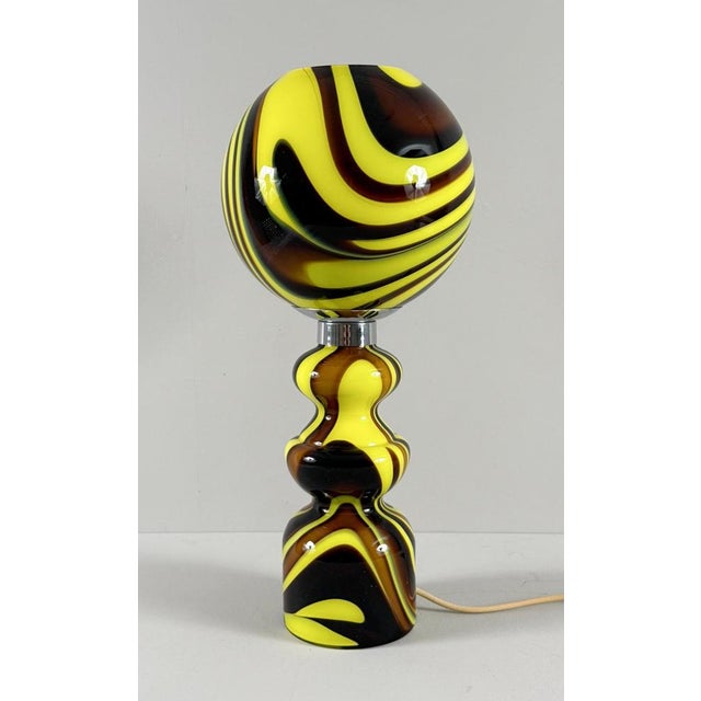 Mid-century table lamp by Carlo Moretti, Italy, 1970s, handcrafted glass construction, 1 light source, Dimensions approx.:...