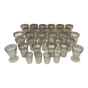 1950s West Virginia Frost Nip Platinum Band Glassware- Set of 32