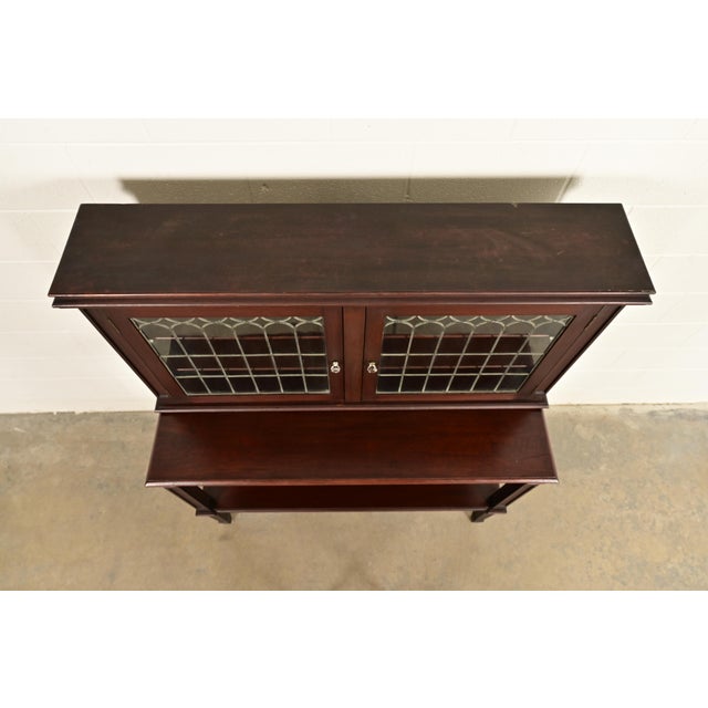 Charles Rohlfs Antique Arts & Crafts Carved Mahogany Sideboard or Bar Cabinet With Leaded Glass Doors, Circa 1900 For Sale - Image 11 of 15