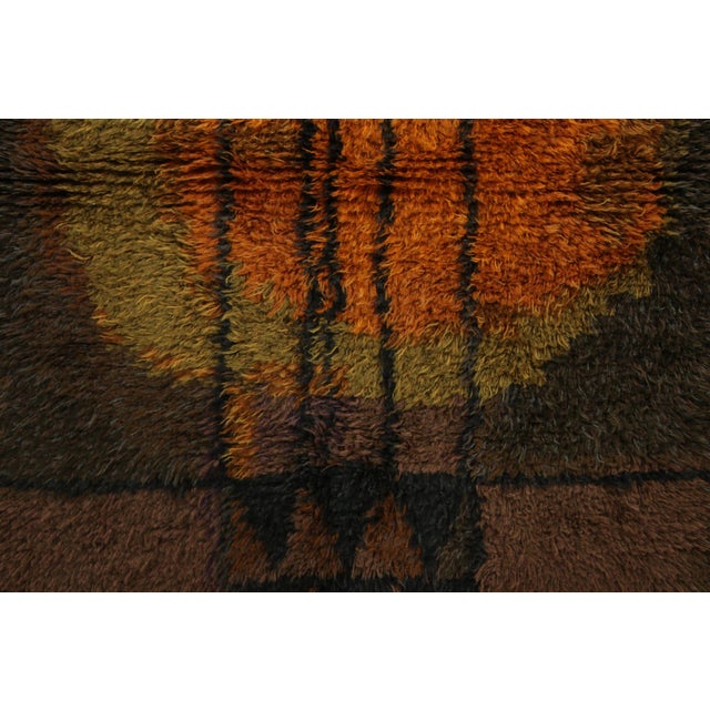 Mid-Century Modern Vintage Swedish Rya Rug With Brown and Orange Geometric Pattern - Rug & Kilim For Sale - Image 3 of 7