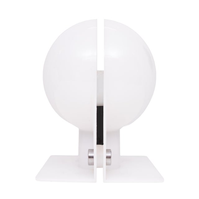 Love this Space Ace Acrylic table lamps . Materials: White acrylic globe lampshade, square at the base. 4 ornamental...