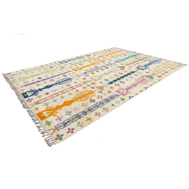 Modern Moroccan Tribal Abstract Wool Rug - Colorful Geometric Hand-Knotted Art For Sale - Image 11 of 12