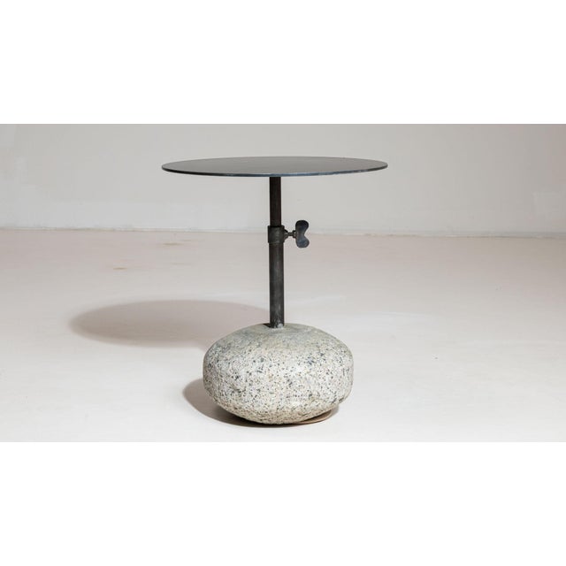 21st Century Poland Deep Charcoal Grey Round Stone-Base Side Table For Sale - Image 9 of 10
