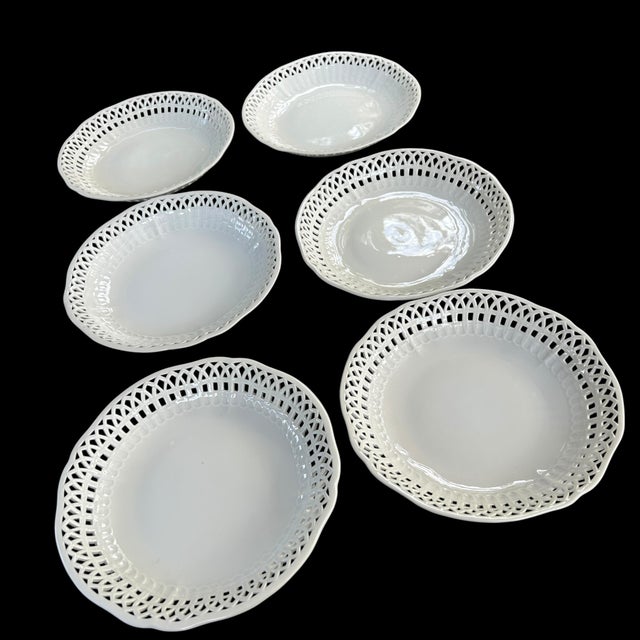 KPM Porcelain Antique KPM Reticulated Pierced Porcelain Basketweave Pastry Bowls - Set of 6 For Sale - Image 4 of 11
